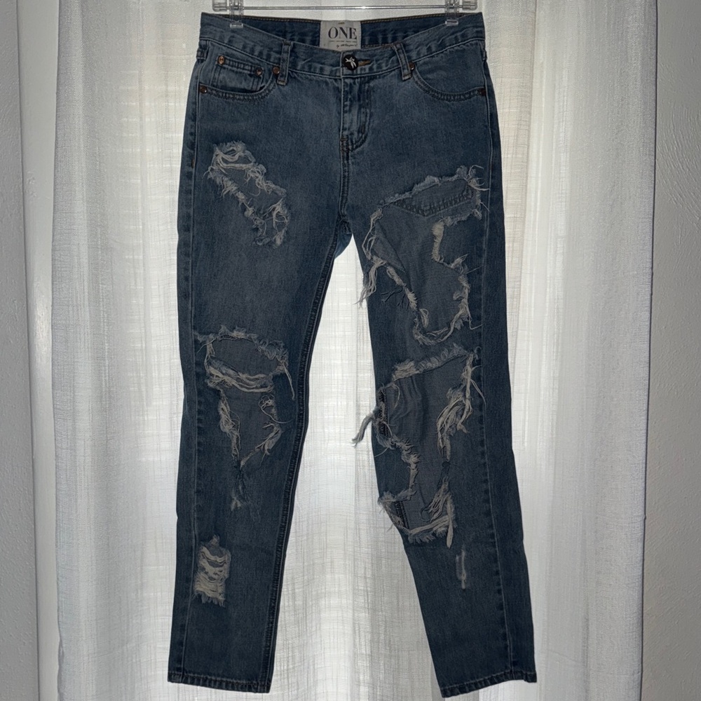 by One Teaspoon Women's Light Blue Distressed Denim Jeans Awesome Baggies Size26